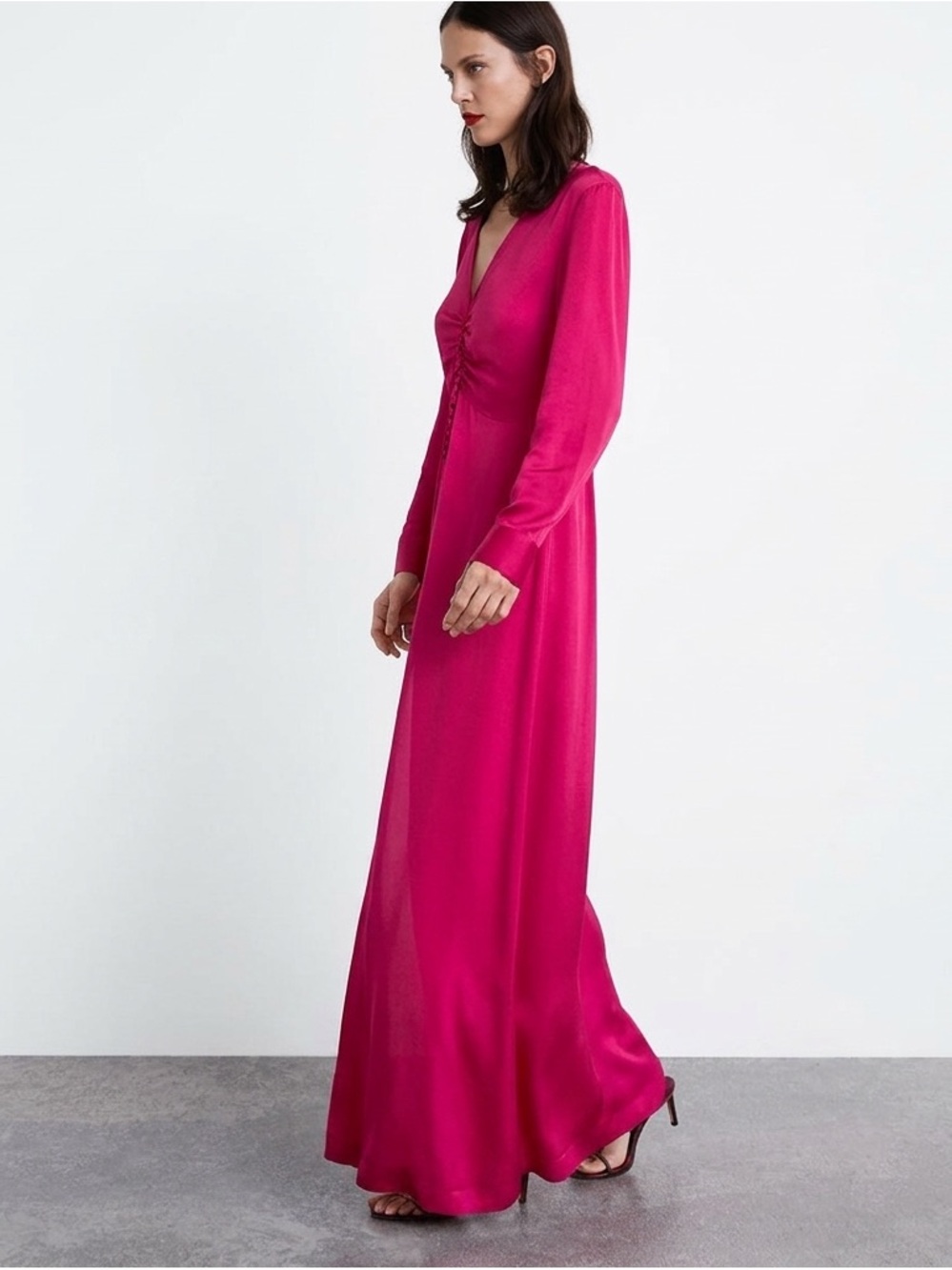 🤍 ZARA Long Maxi Slit Pink Satin Effect Maxi Gown Dress